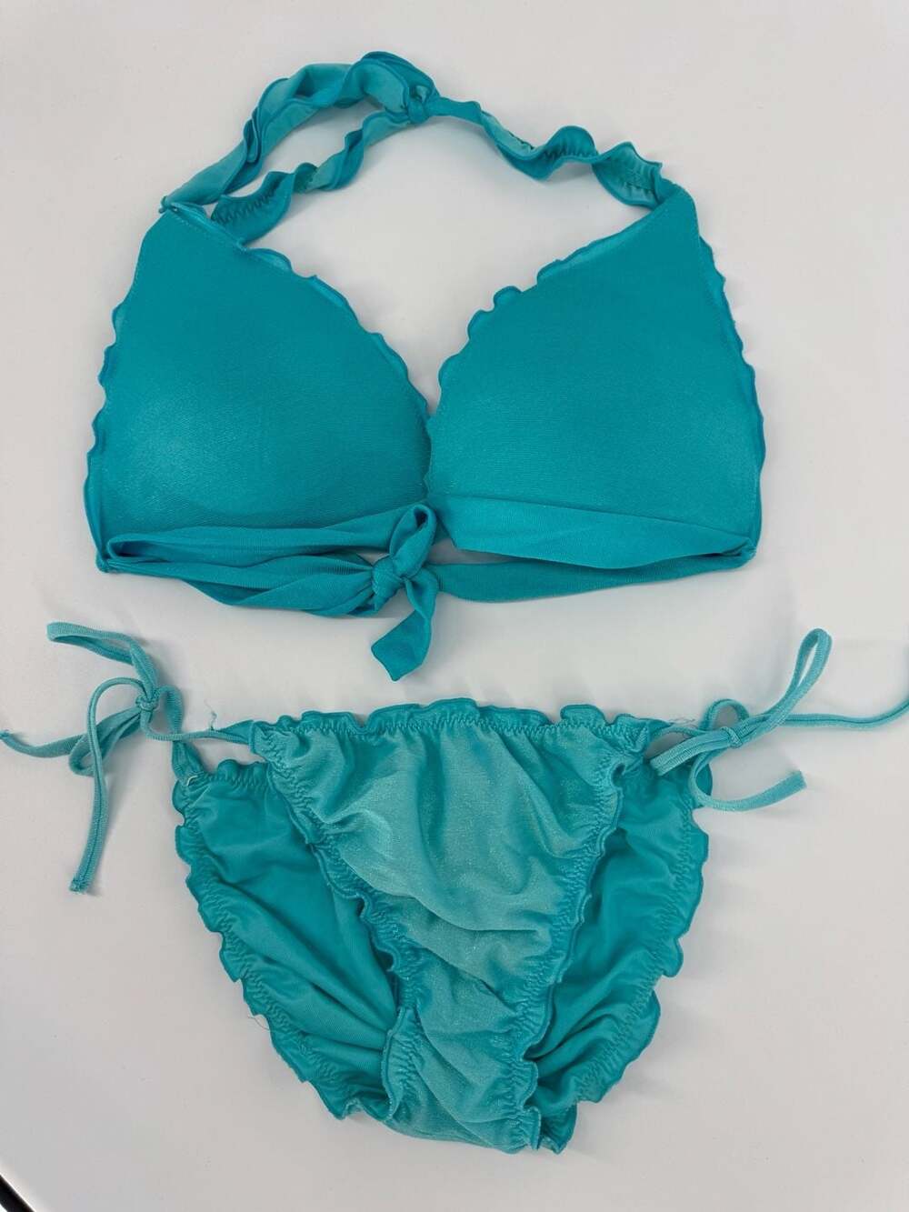Calzedonia Cobey Turquoise Ruffled Halter Bikini Set Swimsuit